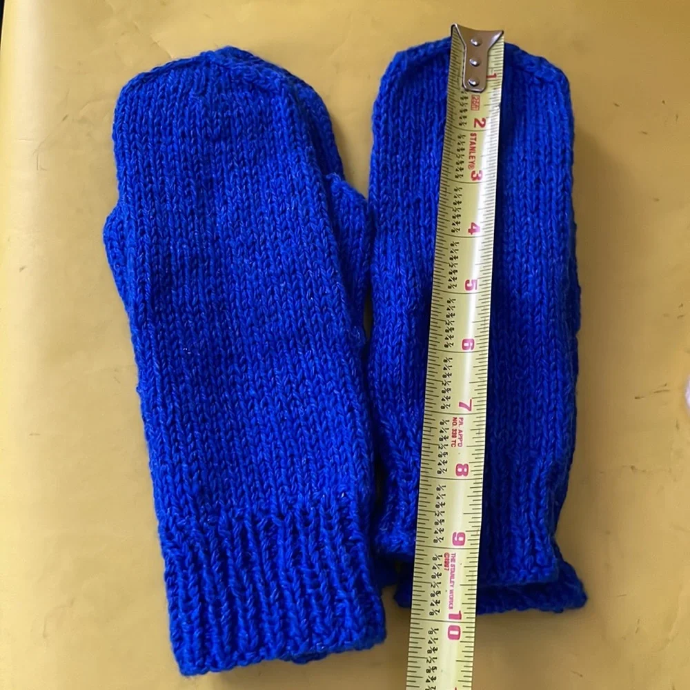 Royal blue hand knitted wool mittens